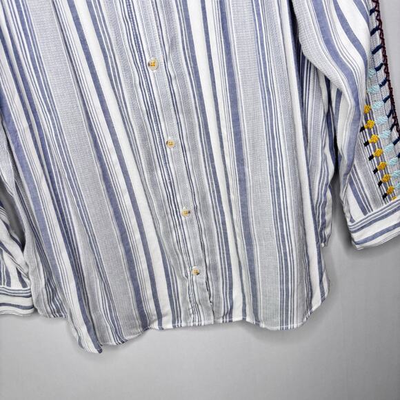 Pilcro by Anthropologie Tunic Top Size XL Striped Embroidered Button Front Boho - Picture 5 of 11